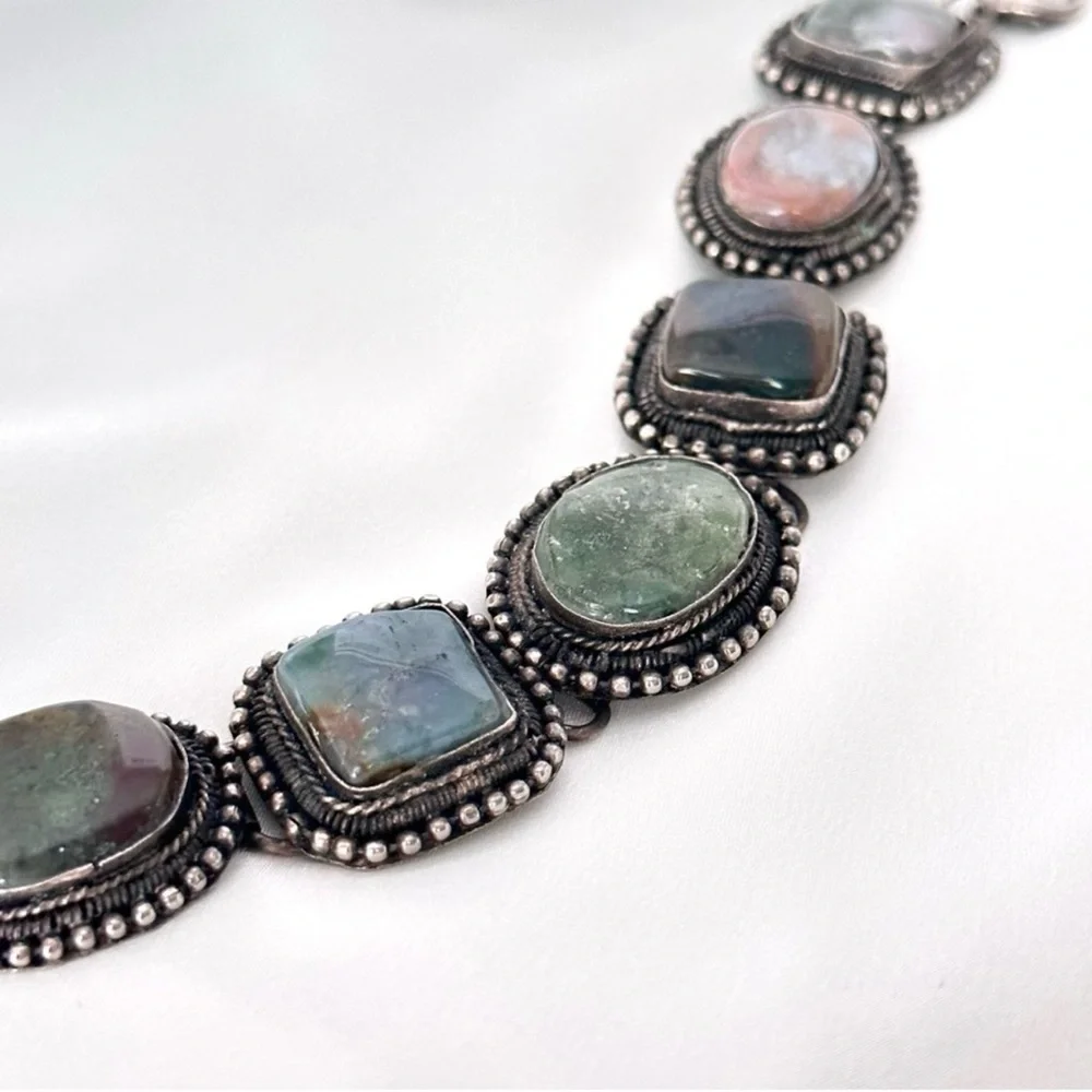 Vintage Silver and Multicolor Stone Bracelet - Picture 8 of 11